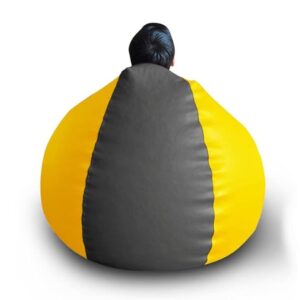 Style Homez Premium Leatherette Classic Bean Bag Size XL Grey Yellow Color Cover Only