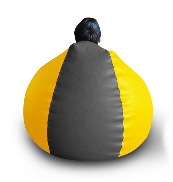 Style Homez Premium Leatherette Classic Bean Bag Size XL Grey Yellow Color Cover Only