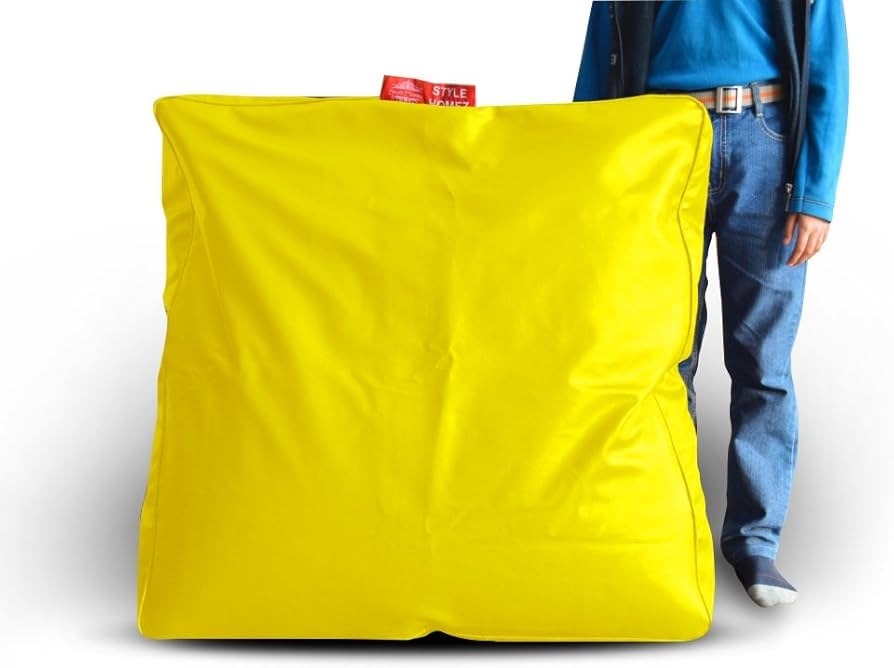 Style Homez Premium Leatherette L Classic Square Floor Cushion Yellow Color Cover Only