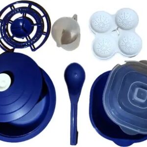 Private label Plastic Silicone Grocery Container 1500 ml Blue White 1 Spoon Missing