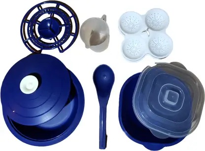Private label Plastic Silicone Grocery Container 1500 ml Blue White 1 Spoon Missing