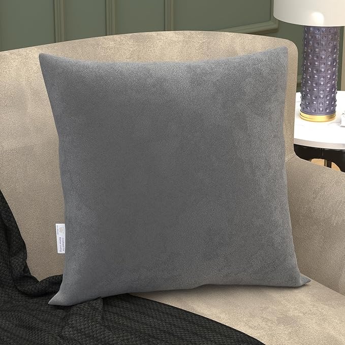 Private Label Microfiber Square Pillow Cushion for Sofa and Bed Velvet Outer Cover Grey Pack of 1
