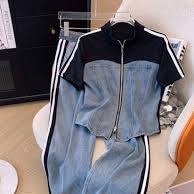 Alamode By Akanksha Women Blue Maistro Knitted Soft Denim Co Ord Set Size L