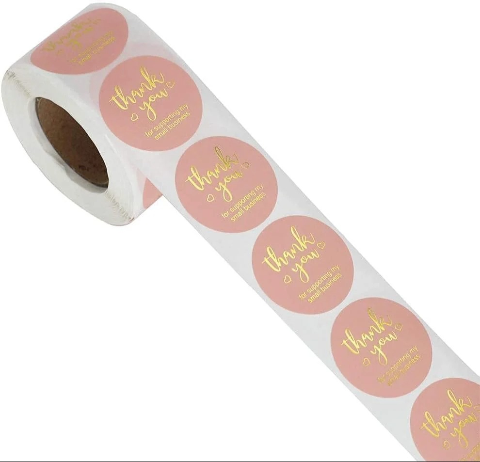 Private Lable 500 PCS Round Thank You Sticker Labels Gold Foil Sealing Stickers For Small Business