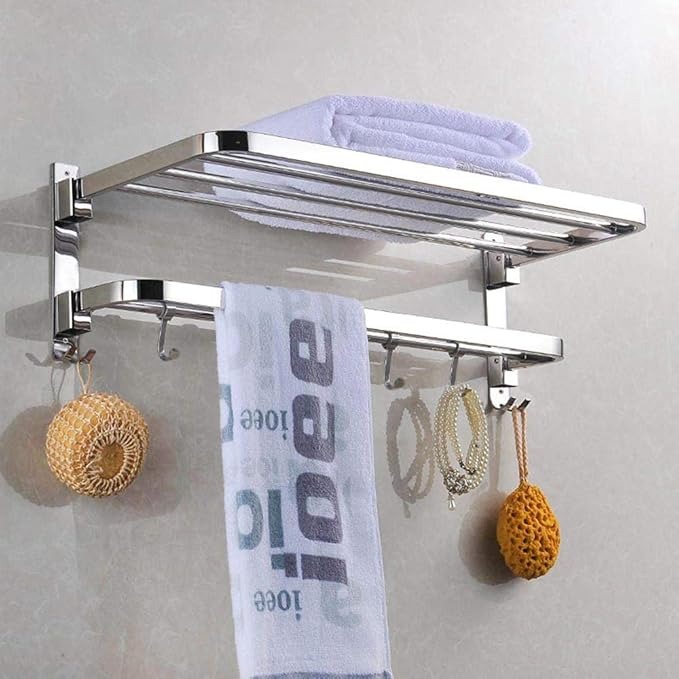 Plantex 304 Grade Stainless Steel Foldable Towel Rack in Bathroom 18 Inch Chrome