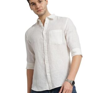 Celio Men White Solid Regular Fit Linen Casual Shirts Size XXL
