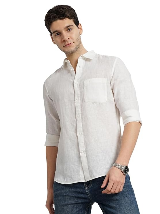 Celio Men White Solid Regular Fit Linen Casual Shirts Size XXL