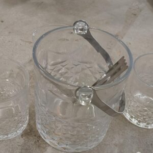 Private Label 1st Time Combo Of Ice Bucket With Handle Tongs And 4 Glass Transparent Pack Of 5 1 pcs glass missing
