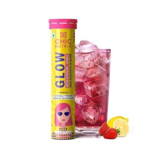 Chicnutrix Glow 20 Effervescent Tablets Japanese Glutathione Vit C Antioxidants for clear glowing skin Sugar free Strawberry lemon flavour