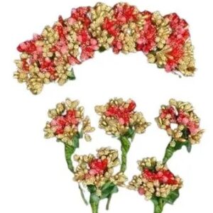 Private Label New Artificial flower for hair veni gajra brooch bridal accessories Red and gold