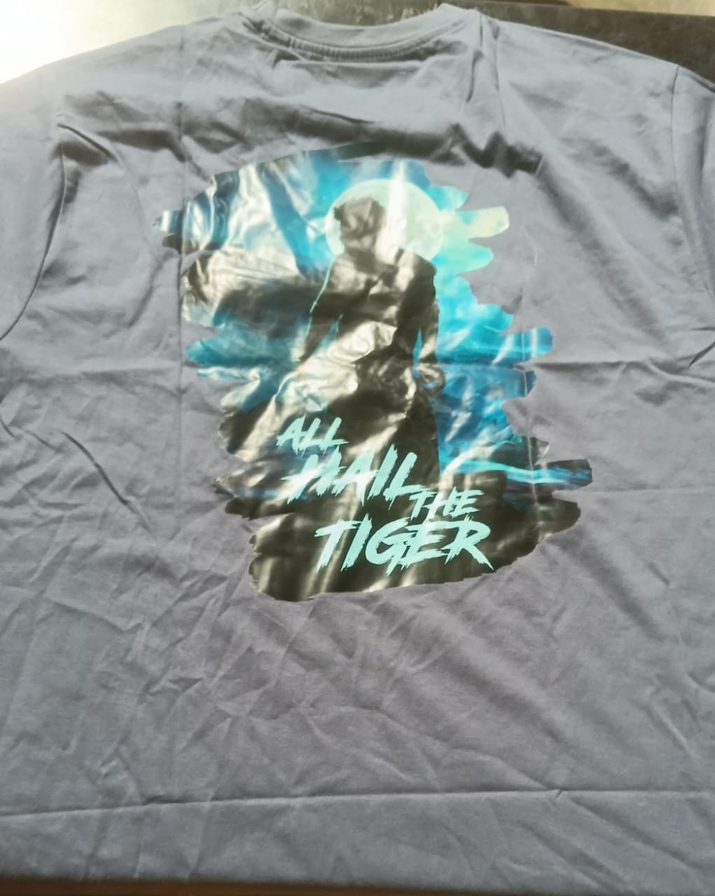 Tee Tag Grey Melange Back Print T shirt Grey Colour Size L