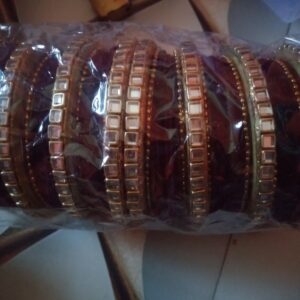 Private label OURVIC Non Precious Metal Base Metal Bangles with Velvet Work and Studded with Mirror Beads kadaa Kada Bangles Set Brown Colour