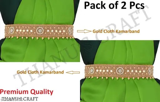 Private Lable CRAFT Cloth kamarband kamarbandh gold plated waist hip Saree belt pack of 2