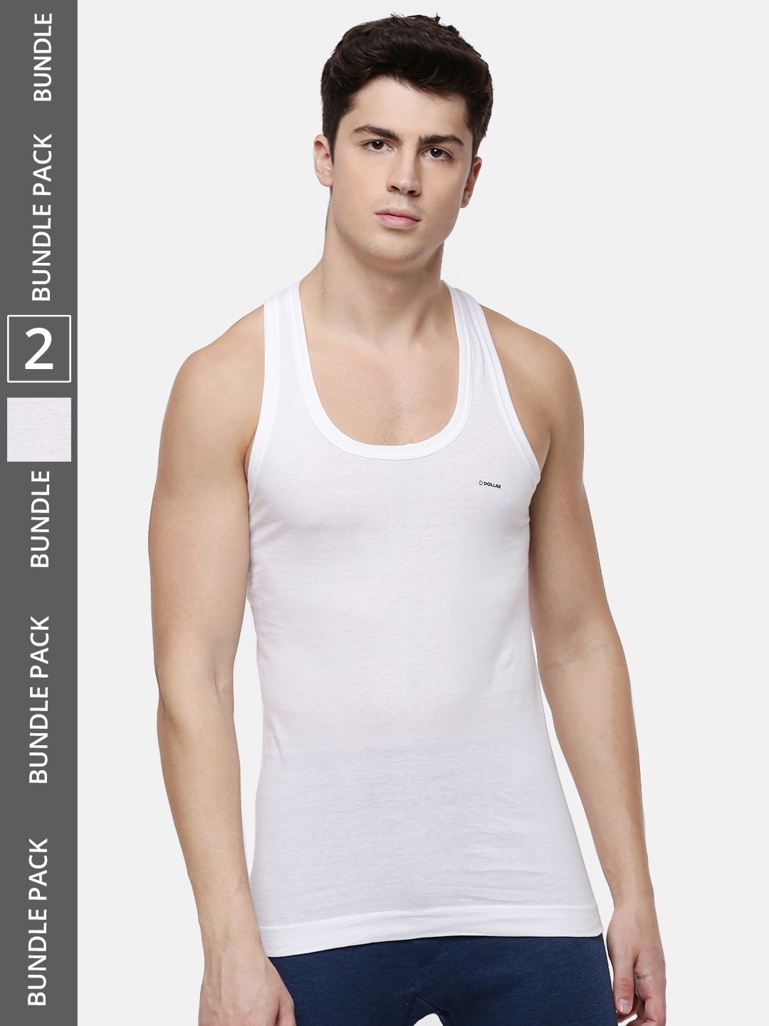 Dollar Lehar Men s White Pack of 2 Combed Cotton Vest size L