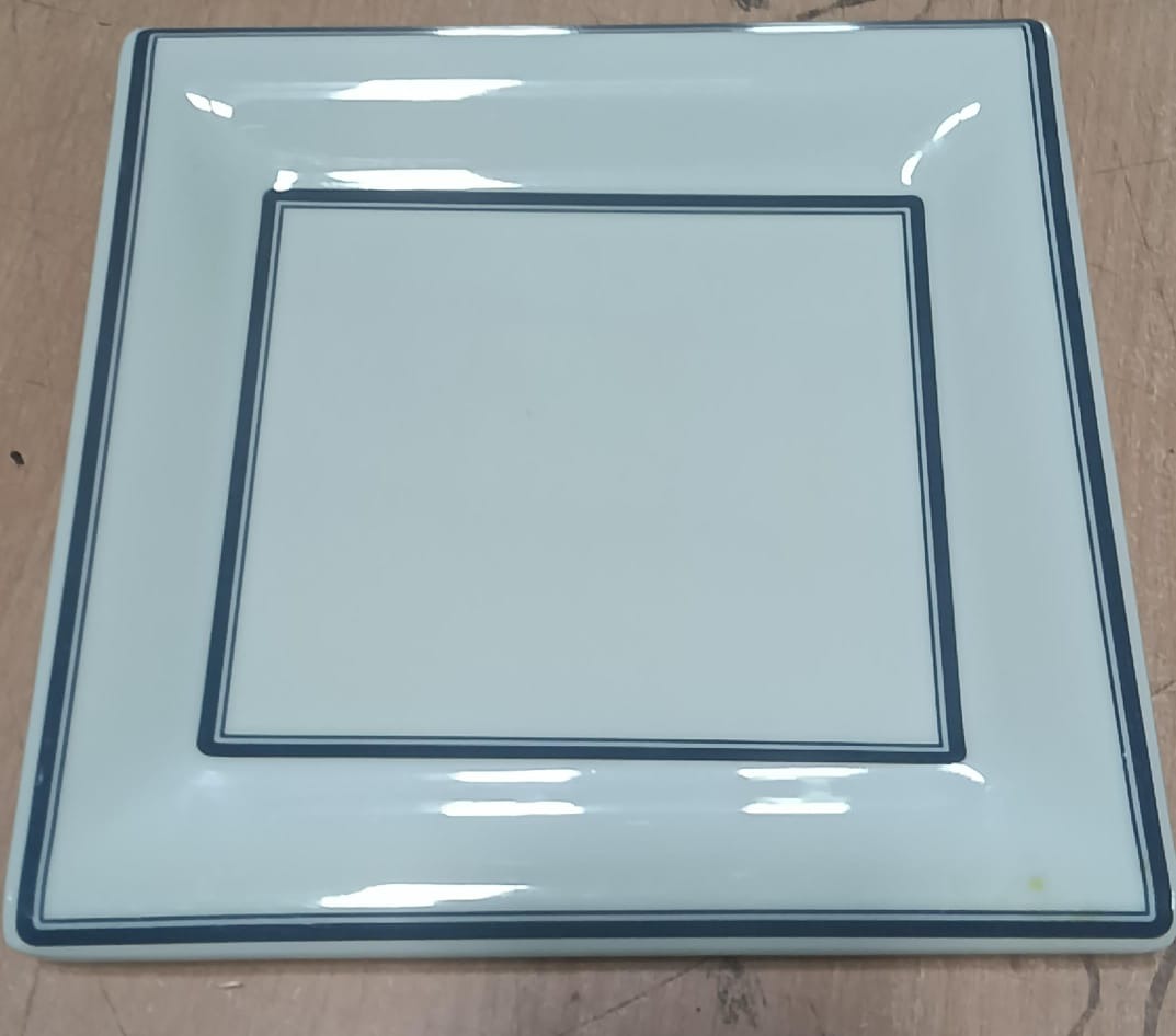 Ansar gallery squre shape plate size 8 white blue colour