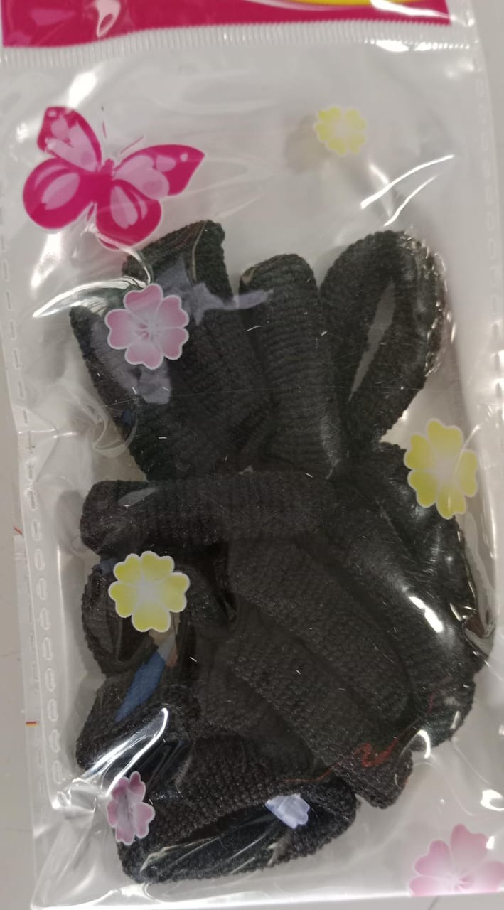 Elly Assorted Scrunchies Type Comfort Hair Ribben 6 Pair Black Colour