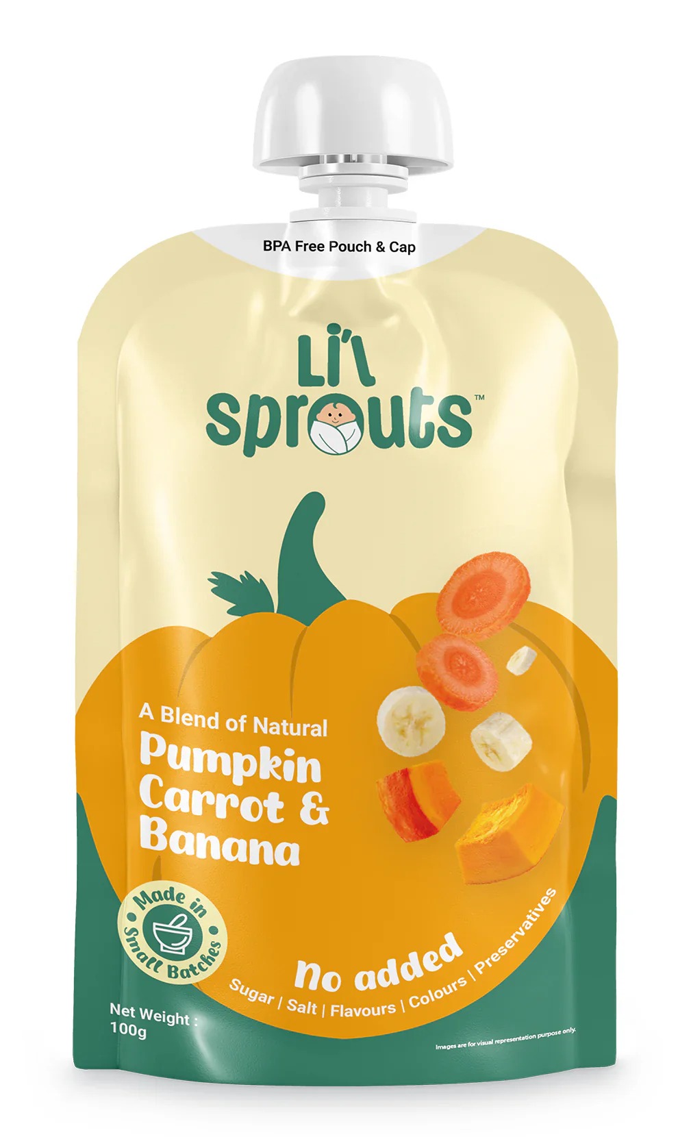 Lil Sprouts pumpkin carrot and banana puree 100gm