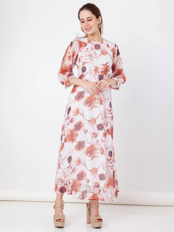 ZINK LONDON Off White Printed Regular Maxi Dress SIZE M