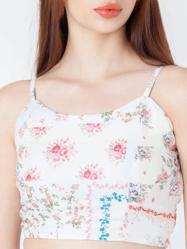 zink london White Printed Fitted Top SIZE M