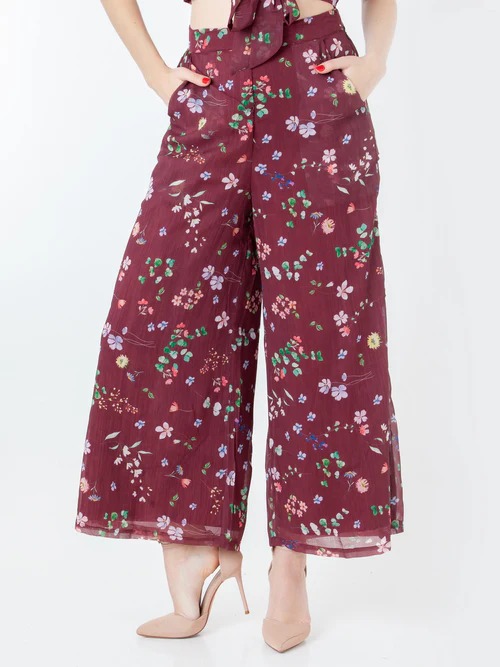 zink london Maroon Printed Regular Trouser SIZE S