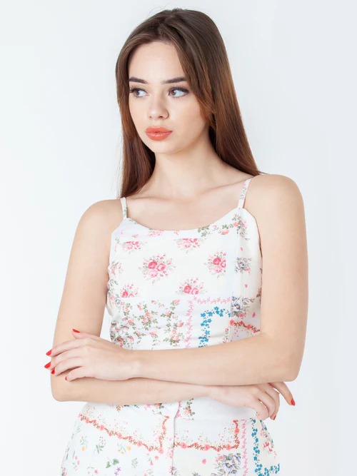 zink london White Printed Fitted Top SIZE S