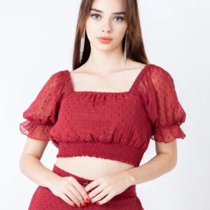 zink london Maroon Self Design Regular Top XL
