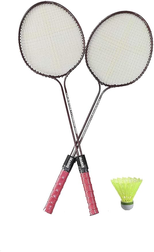 Will Win 2 Pcs Steel Badminton Racket Set with 1 Shuttlecock White