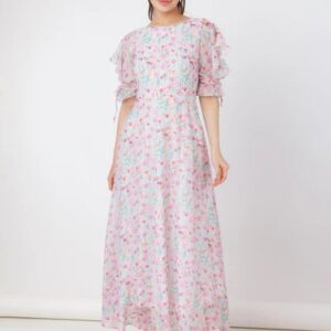 Zink London Robin White Printed A Line Maxi Dress Size M