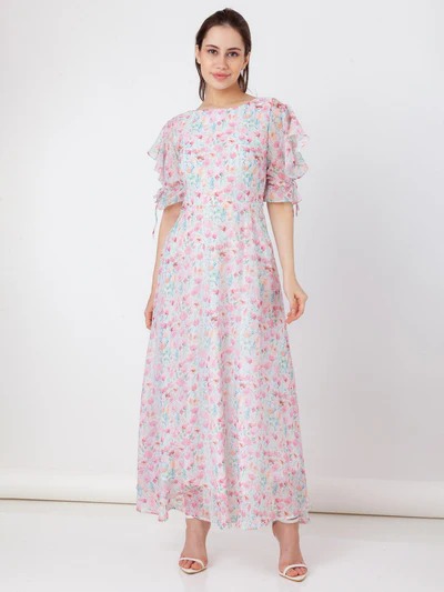 Zink London Robin White Printed A Line Maxi Dress Size M