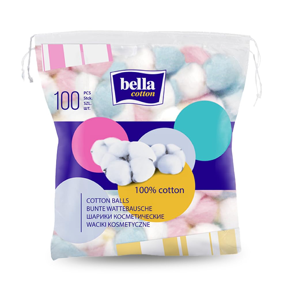 Bella Cotton Cosmetic Balls Colored 100 Pcs