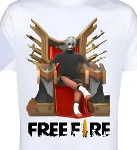 Private Label Free Fire Printed White Polyester Round Neck T Shirt M