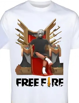 Private Label Free Fire Printed White Polyester Round Neck T Shirt M