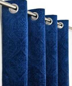 Private Label Homes Valvet Embros Curtains For Window Blue Colour 5 Feet