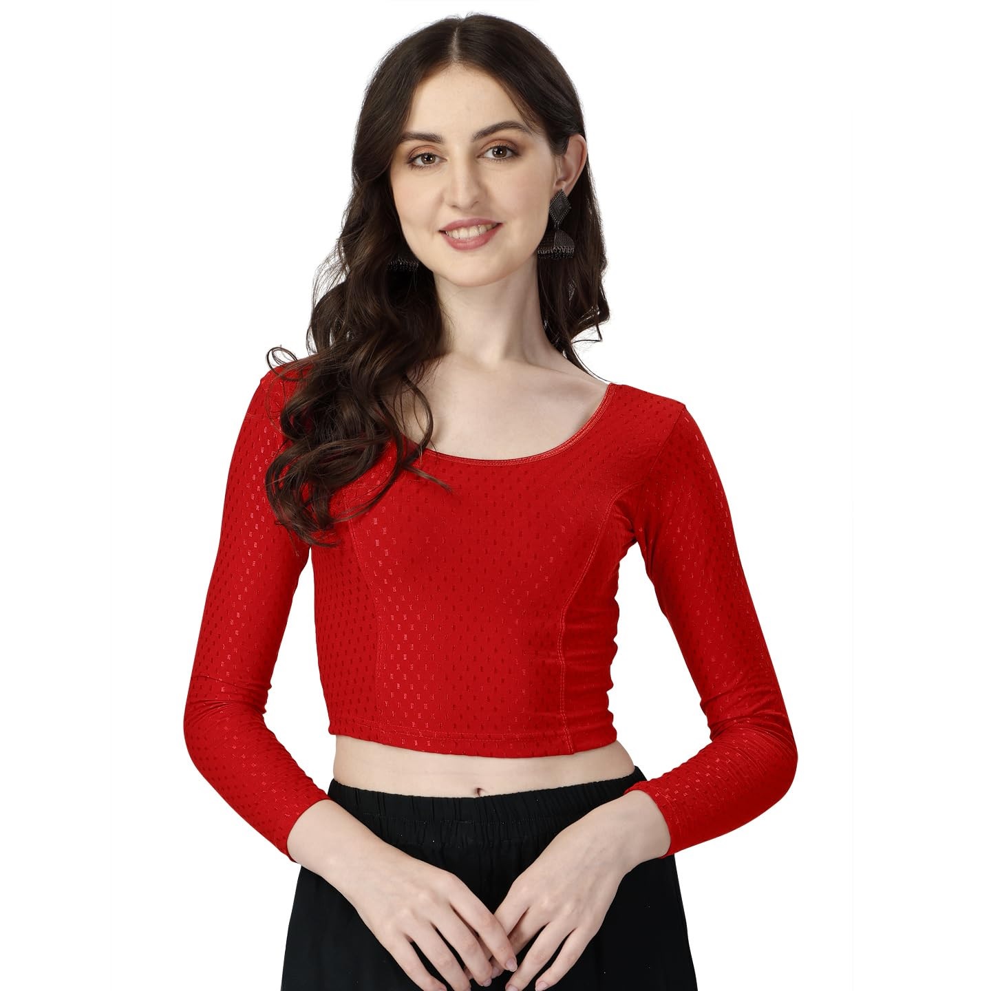 Private Label Long Sleeve Readymade Lycra Blouse Red Colour Size XXL