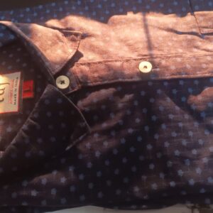 TDJ Men Regular Fit Printed Cut Away Collar Shirt Blue L Size