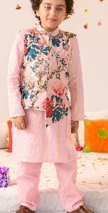 Pspeaches Boys Cotton Kurta With Pyjamas And Nehru Jacket Multicolour 11 To 12 Y