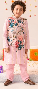 Pspeaches Boys Cotton Kurta With Pyjamas And Nehru Jacket Multicolour 11 To 12 Y