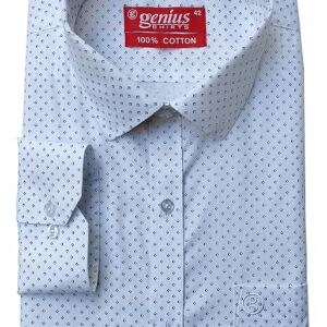Genius Shirts Cotton Linen White Print Formal Full Sleeve Shirt for Men Size S