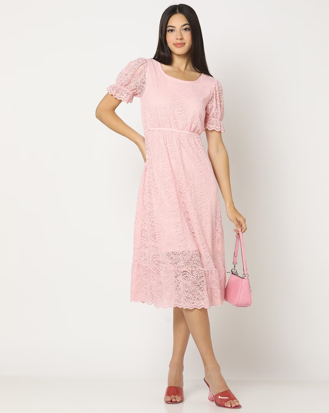 FIG Women Lace Shift Dress pink S Size