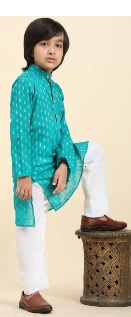 Private Label Boys Kurta And Pant Set Sky And White Colour 20 Size