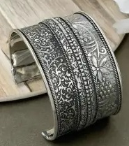 Private Label Womens Oxidised Silver Plated Single Antique Design Kada Free Size
