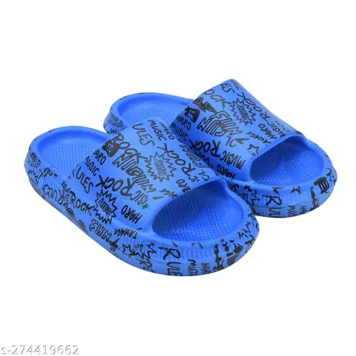Private Label  ROCK PRINTED FlIP FLOPS SLIDES KIDS WEAR BLUE COLOUR 10
