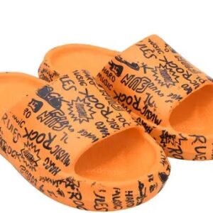Private Label  ROCK PRINTED FlIP FLOPS SLIDES KIDS WEAR ORANGE COLOUR 9