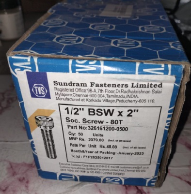 TVS half an inch BSW x 2 Socket Screw 80T Pack Of 50 Pcs Part No 326161200 0500