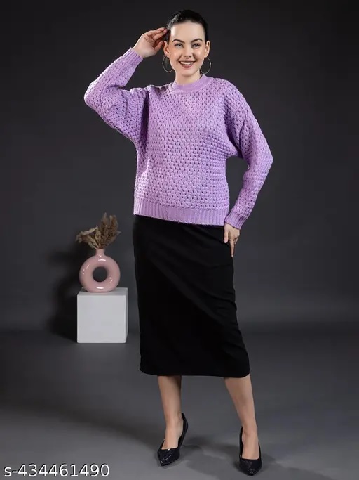 Private Labelv Womens Pullover Sweater Relaxed Fit for Winter Wear Purple L Size