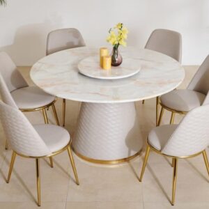 Homecentre Vegas Faux Marble Top 6 Seater Dining Set with Chairs Beige Avl 2 Seats