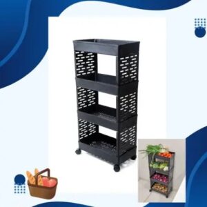 Private Label 4 Tier Plastic Kitchen trolley with wheels Adjustable Storage