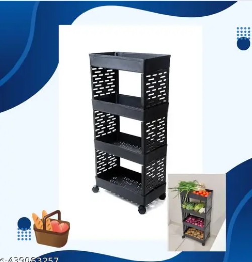 Private Label 4 Tier Plastic Kitchen trolley with wheels Adjustable Storage