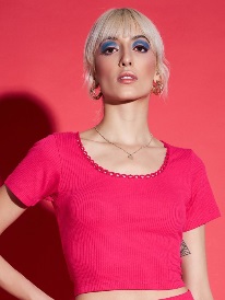 SASSAFRAS Magenta Pink Self Design Rib Crop Top XL Size