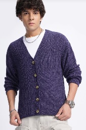 Glitchez Vintage Vibes Ribbed Cardigan Purple Colours S Size